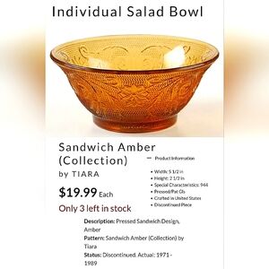 5 1/2" Amber Sandwich Glass Bowl by Tiara